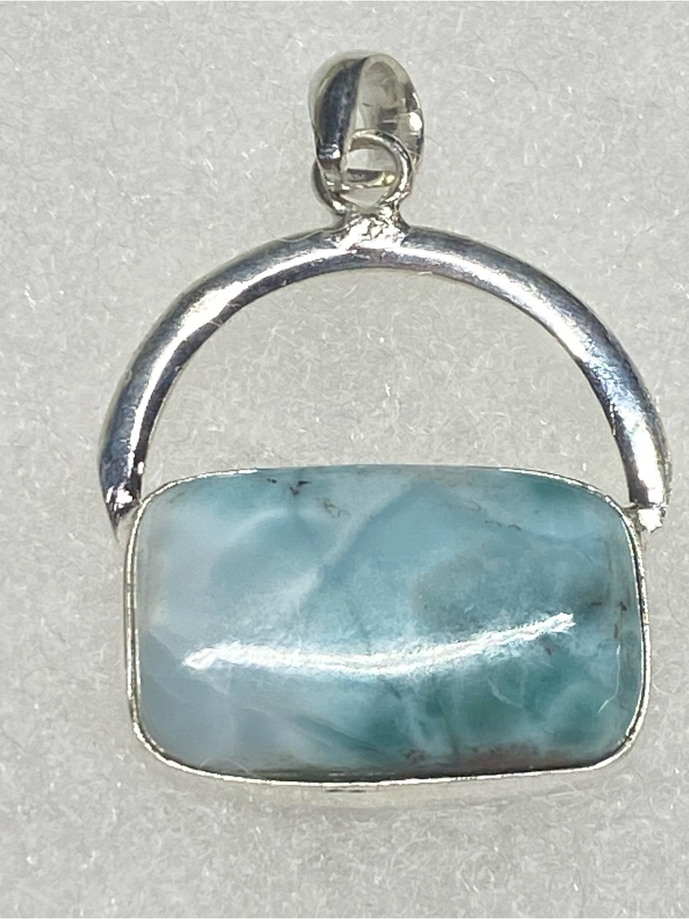 Sterling Silver Larimar Rectangular Pendant in Aqua-Blue